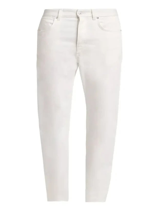 Men's White Denim Straight-Leg Five-Pocket Pants