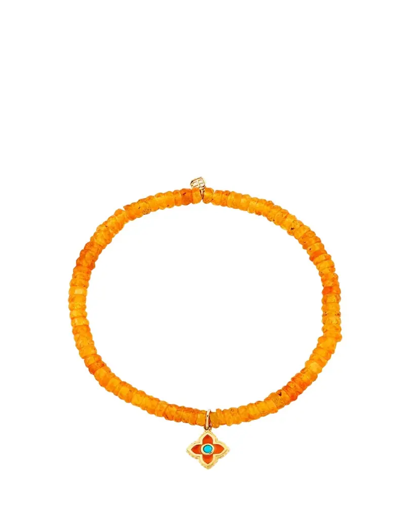 Sydney Evan 14K Orange Moroccan Flower on Spessartite Stretch Bracelet | Image 1 Sydney Evan 14K Orange Moroccan Flower on Spessartite Stretch Bracelet | Image 1