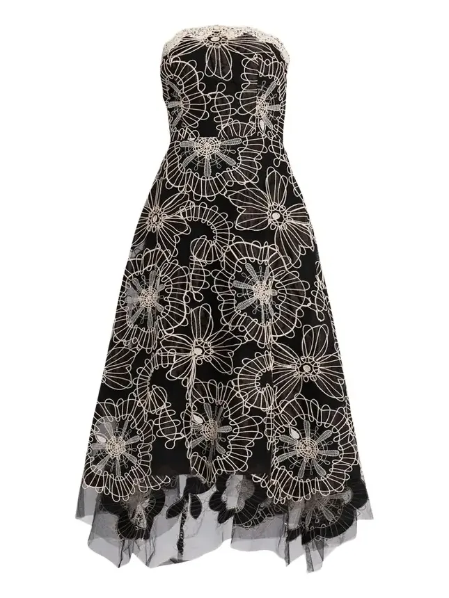 Strapless Floral-Embroidered Tulle Maxi Dress Strapless Floral-Embroidered Tulle Maxi Dress