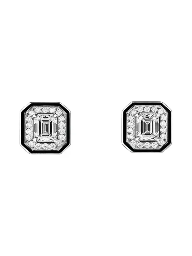 Vendome Lisere 18K White Gold Emerald Cut Diamond Stud Earrings