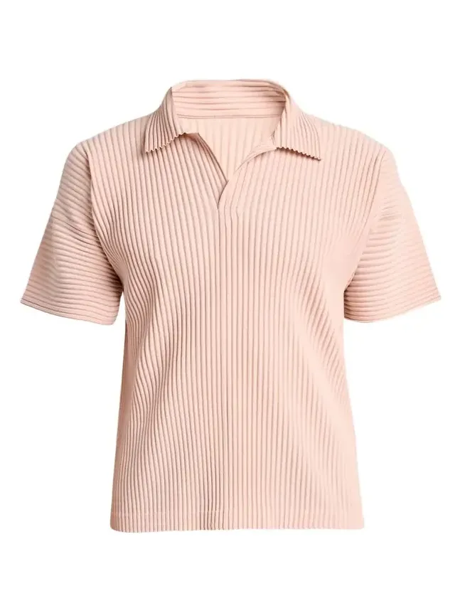 Homme Plissé Issey Miyake Men's Pleated Johnny-Collar Polo Shirt