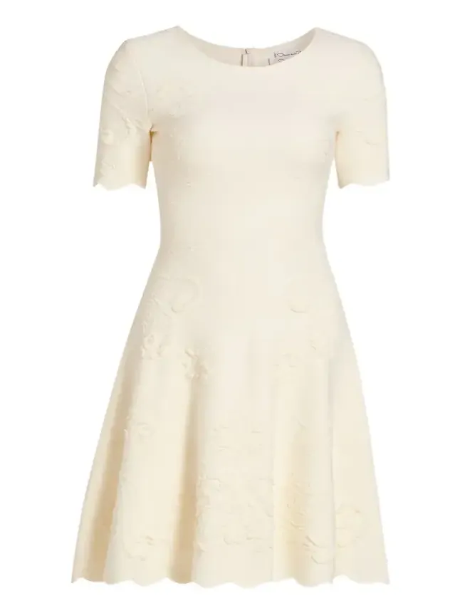 Floral Jacquard Knit Short-Sleeve Mini Dress