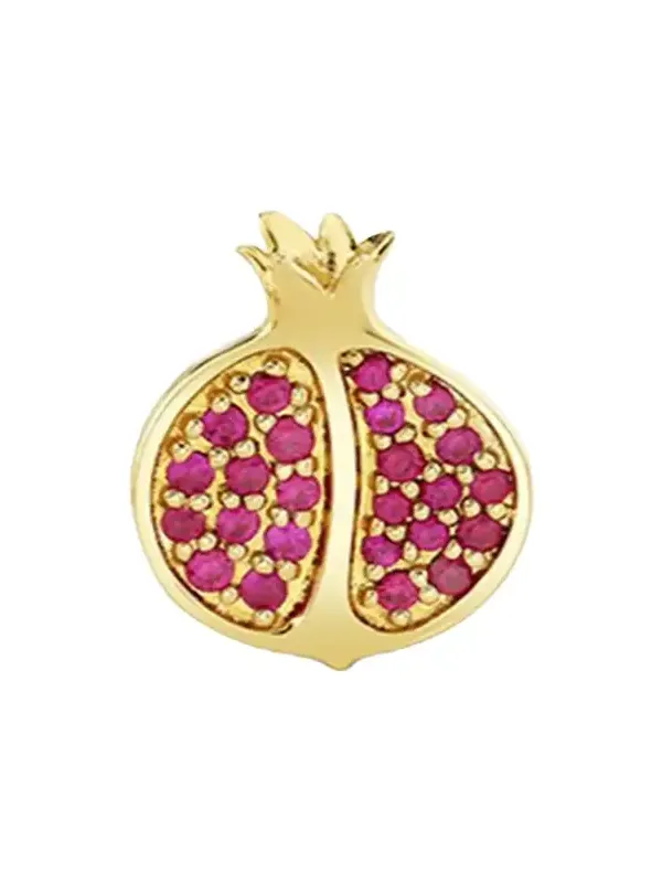 14K Ruby Pomegranate Stud Earring, Single (Left) 14K Ruby Pomegranate Stud Earring, Single (Left)