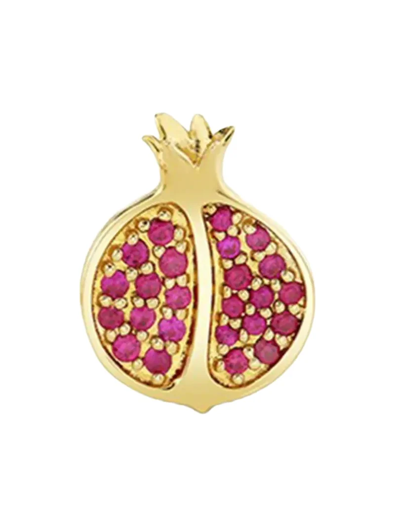 14K Ruby Pomegranate Stud Earring, Single (Left)