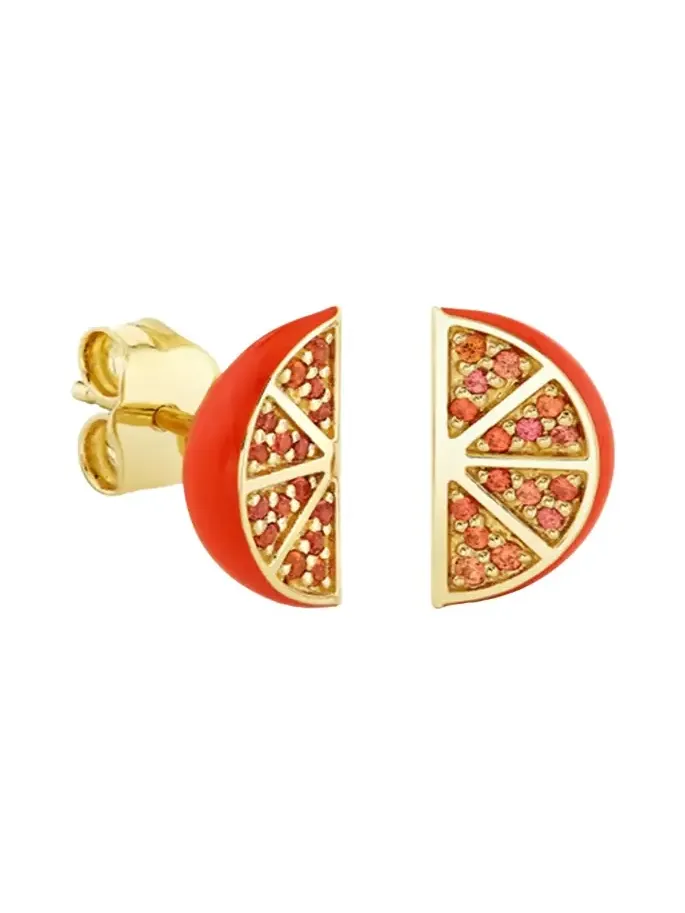 14K Sapphire Orange Slice Stud Earrings 14K Sapphire Orange Slice Stud Earrings