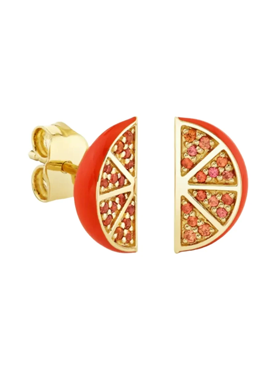 14K Sapphire Orange Slice Stud Earrings 14K Sapphire Orange Slice Stud Earrings