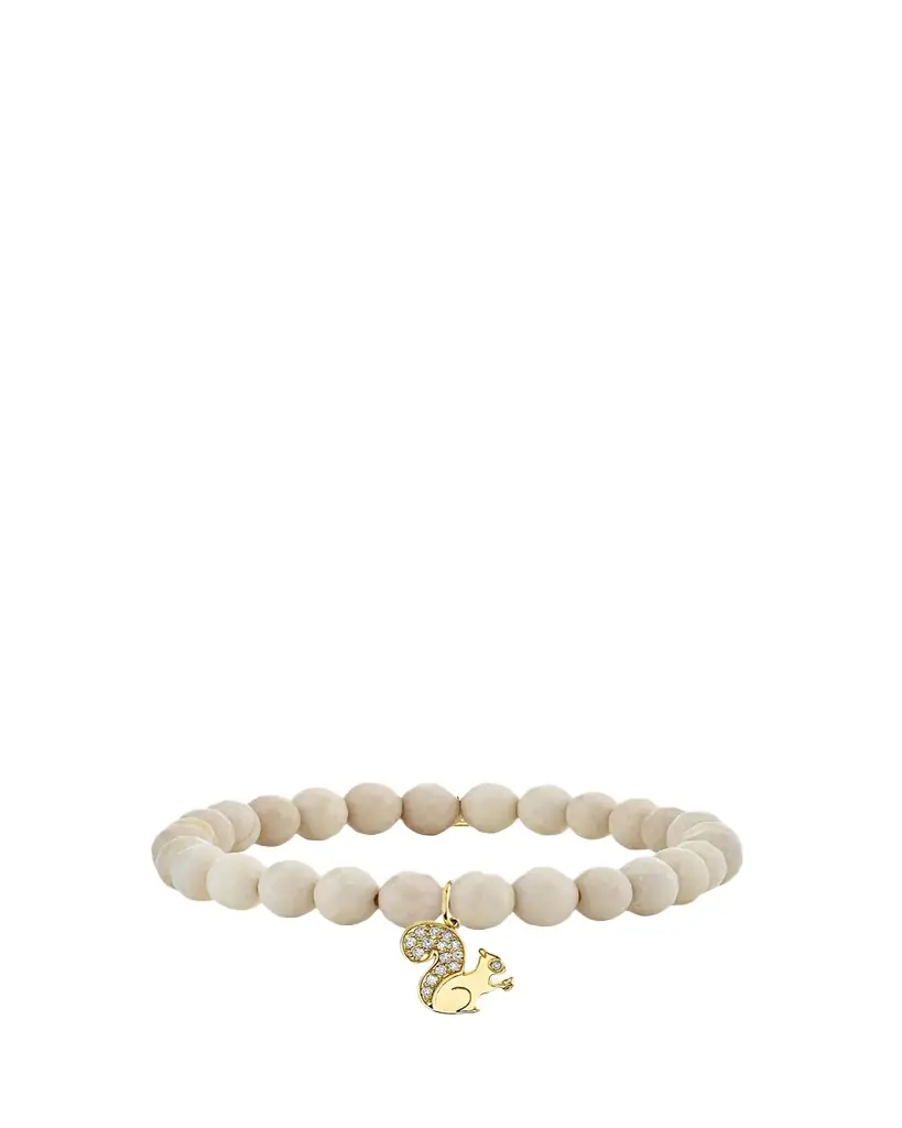 Sydney Evan 14K Diamond Squirrel on Jasper Beaded Stretch Bracelet | Image 1 Sydney Evan 14K Diamond Squirrel on Jasper Beaded Stretch Bracelet | Image 1