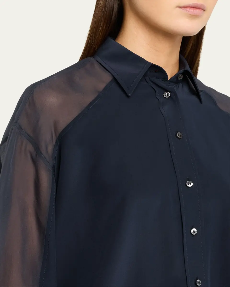 Brunello Cucinelli Chiffon Raglan Sleeve Button-Down Shirt | Thumbnail 5