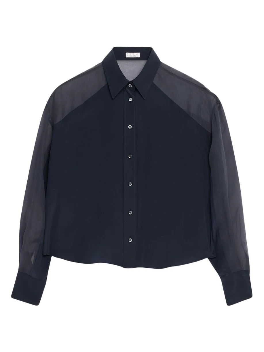 Brunello Cucinelli Chiffon Raglan Sleeve Button-Down Shirt