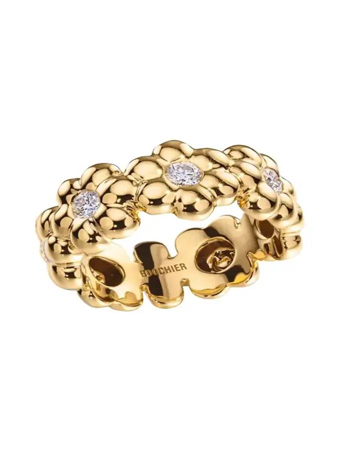 Boochier 18K Yellow Gold Jumbo Diamond Flower Puff Ring
