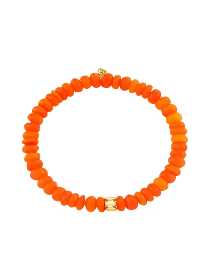 14K Marquise Rondelle on Orange Opal Stretch Bracelet