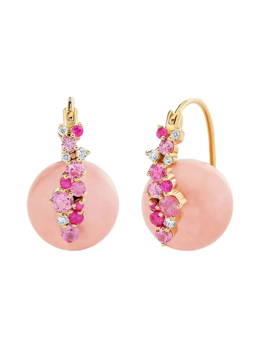 14K Diamond and Pink Sapphire 12mm Morganite Bead Earrings 14K Diamond and Pink Sapphire 12mm Morganite Bead Earrings