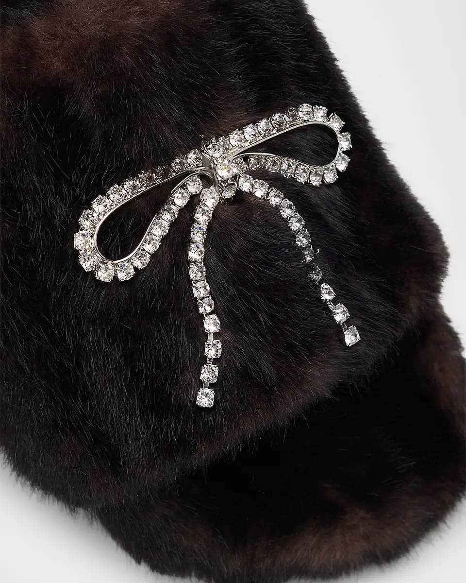 Balenciaga Embellished Bow Faux Fur Slide Sandals | Thumbnail 2 Balenciaga Embellished Bow Faux Fur Slide Sandals | Thumbnail 2