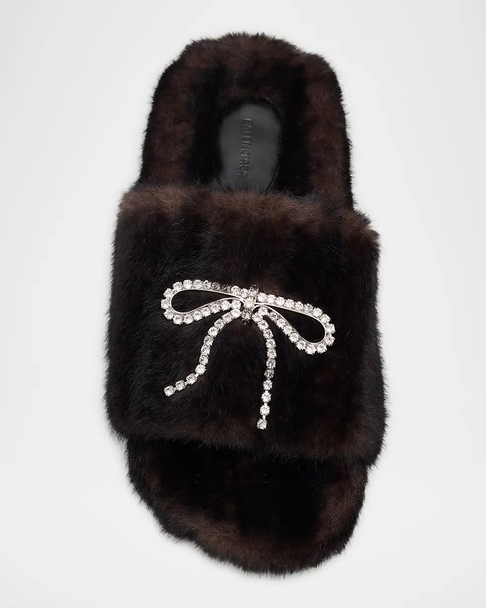 Balenciaga Embellished Bow Faux Fur Slide Sandals | Thumbnail 3 Balenciaga Embellished Bow Faux Fur Slide Sandals | Thumbnail 3