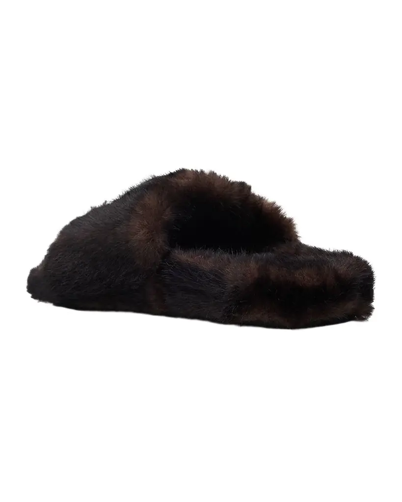 Embellished Bow Faux Fur Slide Sandals Embellished Bow Faux Fur Slide Sandals
