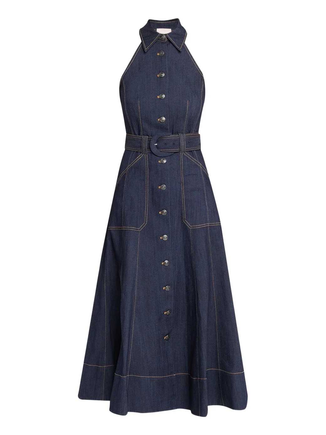 Adina Belted Denim Midi Dress Adina Belted Denim Midi Dress