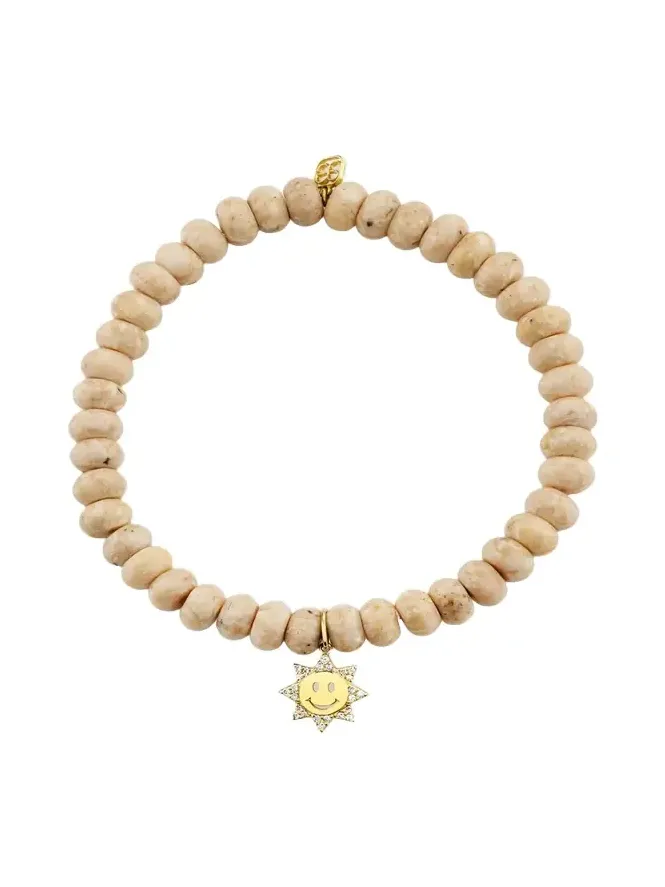 14K Diamond Happy Sun on Jasper Stretch Bracelet 14K Diamond Happy Sun on Jasper Stretch Bracelet