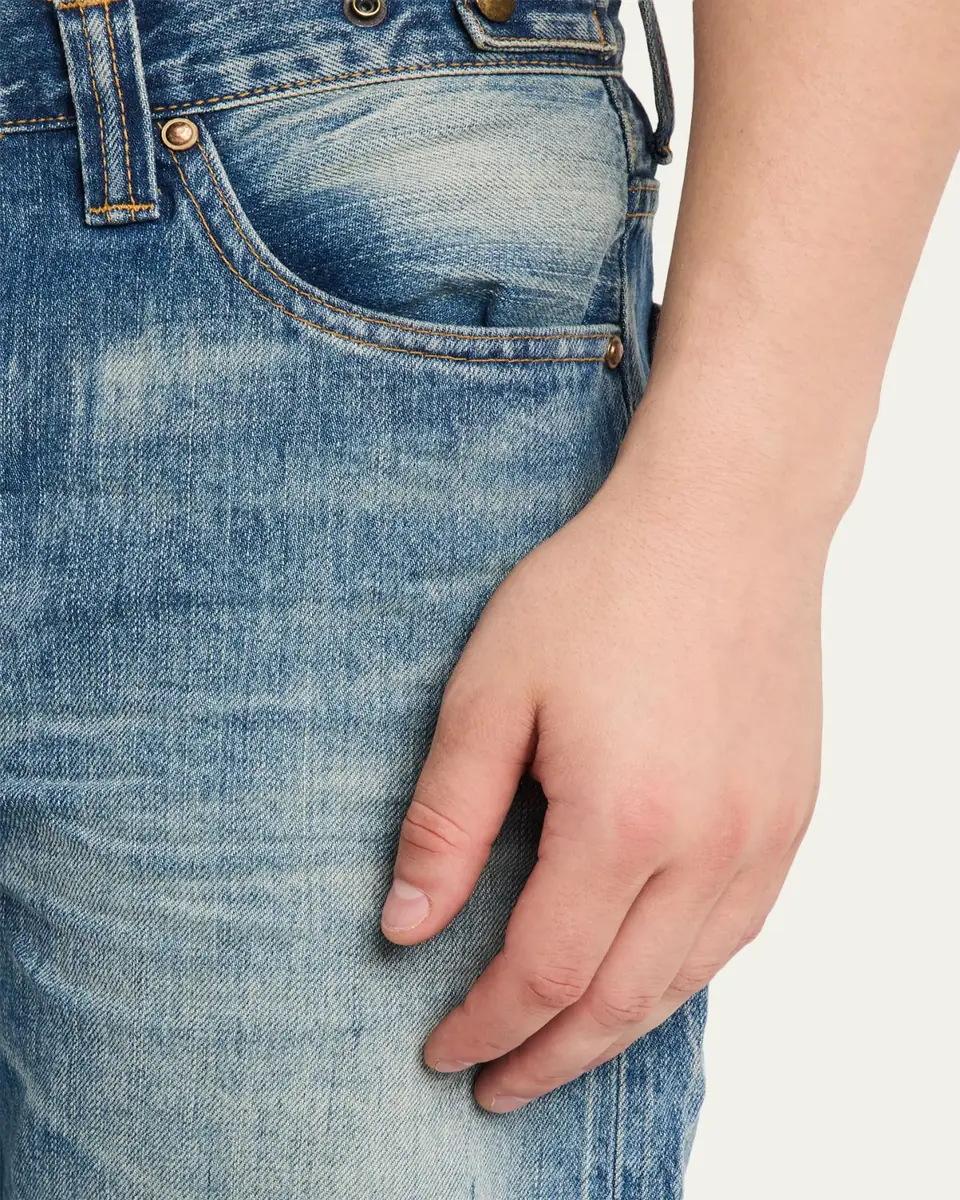 Master Craft Union Men's Waistband-Tab Faded Denim Straight-Leg Jeans | Thumbnail 5 Master Craft Union Men's Waistband-Tab Faded Denim Straight-Leg Jeans | Thumbnail 5