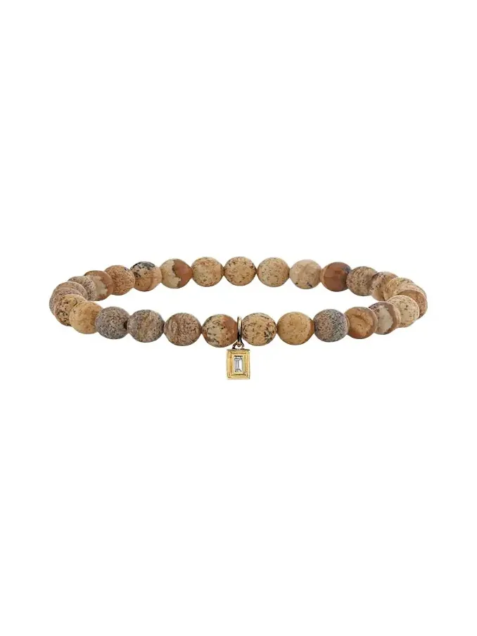 14K Single Baguette Diamond on Jasper Stretch Bracelet 14K Single Baguette Diamond on Jasper Stretch Bracelet