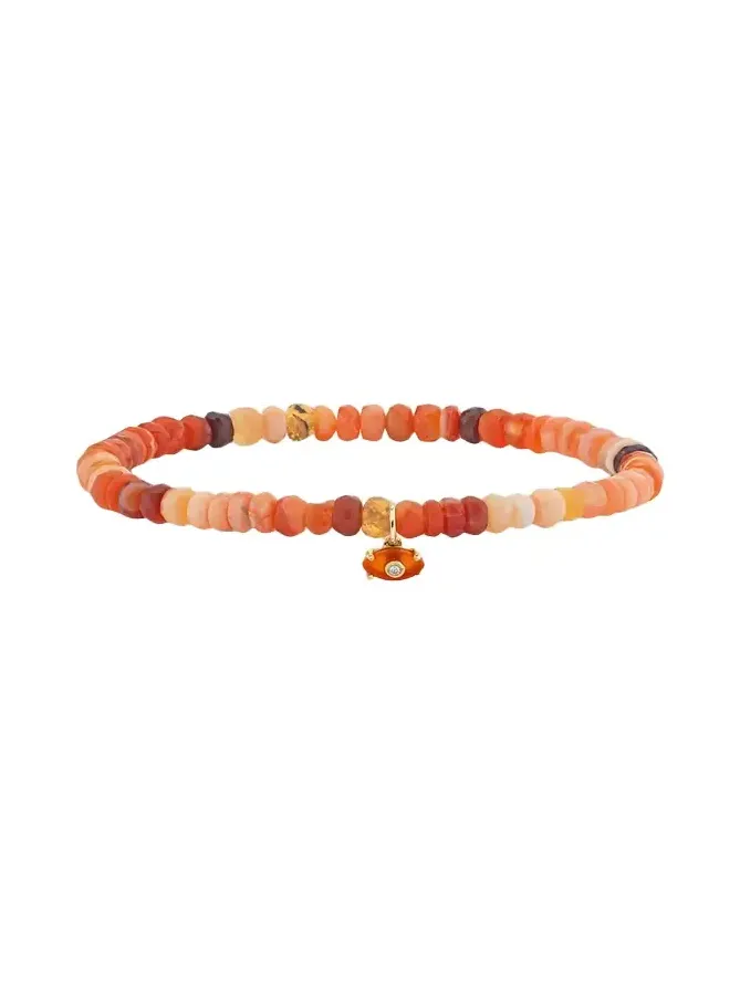 14K Diamond Bezel Eye on Fire Opal Stretch Bracelet 14K Diamond Bezel Eye on Fire Opal Stretch Bracelet