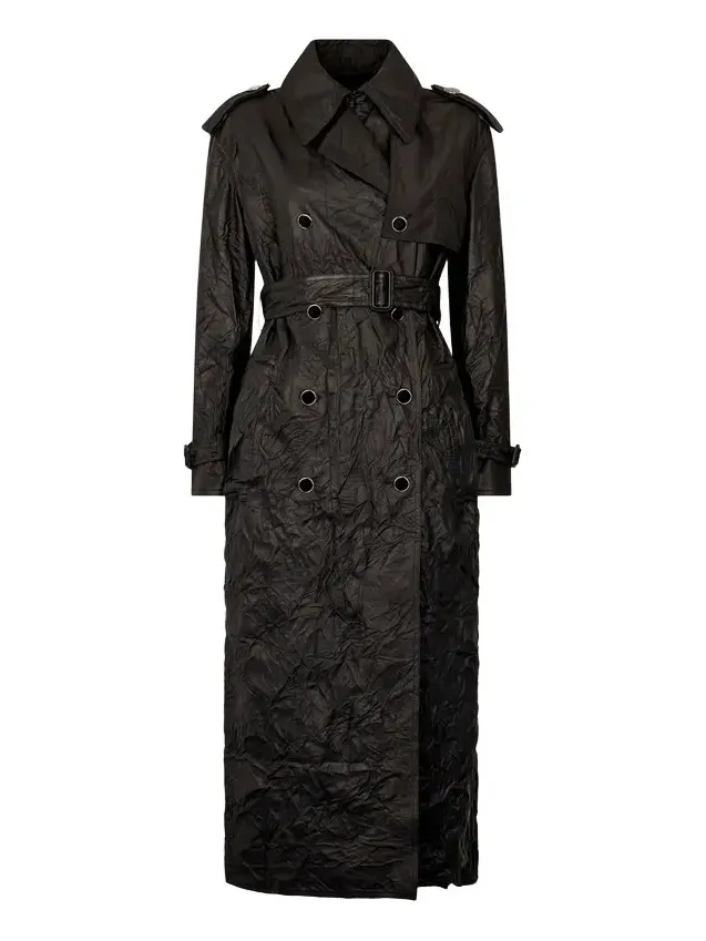 Roberto Cavalli Long Crinkle-Effect Trench Coat