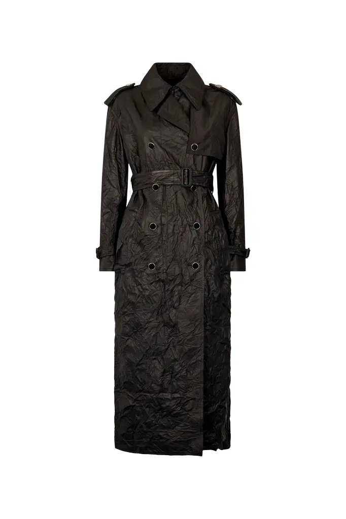 Long Crinkle-Effect Trench Coat Long Crinkle-Effect Trench Coat