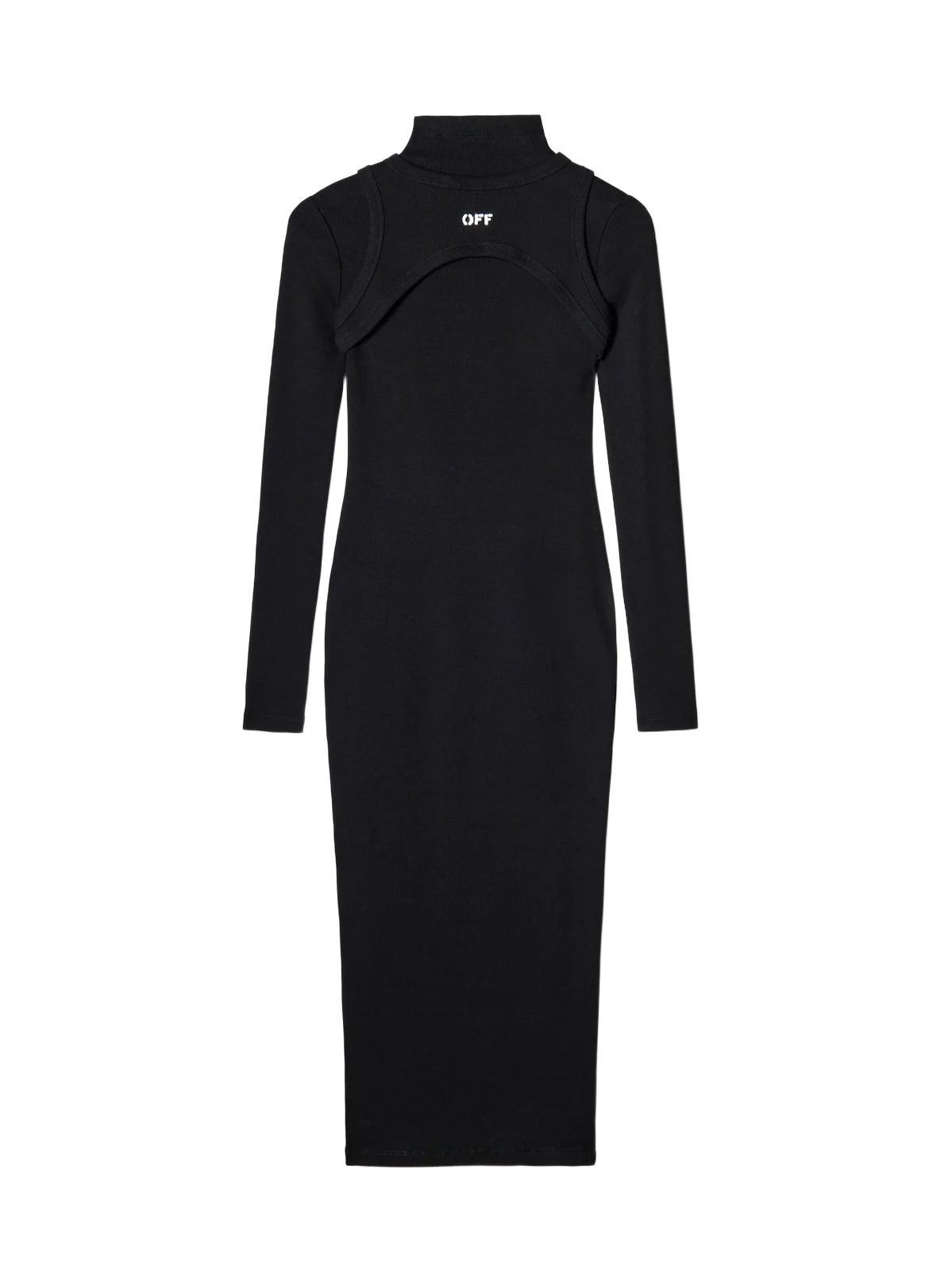 Black Off Stamp Ribbed Midi Dress