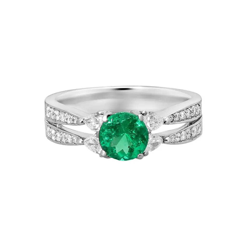 Gregg Ruth Gregg Ruth 18K White Gold Diamond & Green Sapphire Split Shank Ring Sz. 6.5 by The Solist