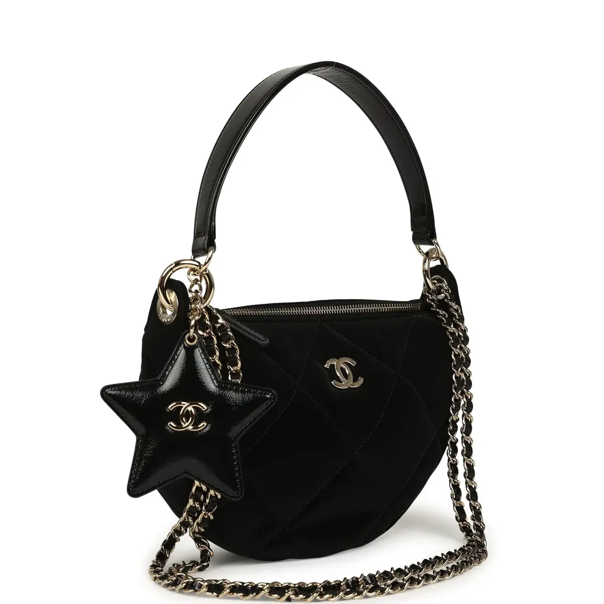 Chanel Chanel Coco Neige Clutch with Chain Black Velvet-Effect Nylon and Black Shiny Crumpled Calfskin Light Gold Hardware | Thumbnail 2