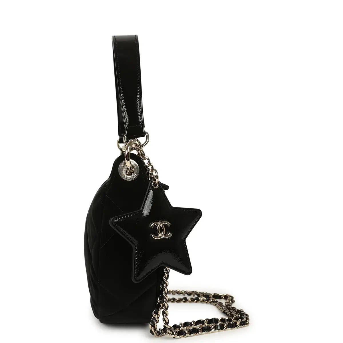 Chanel Chanel Coco Neige Clutch with Chain Black Velvet-Effect Nylon and Black Shiny Crumpled Calfskin Light Gold Hardware | Thumbnail 3