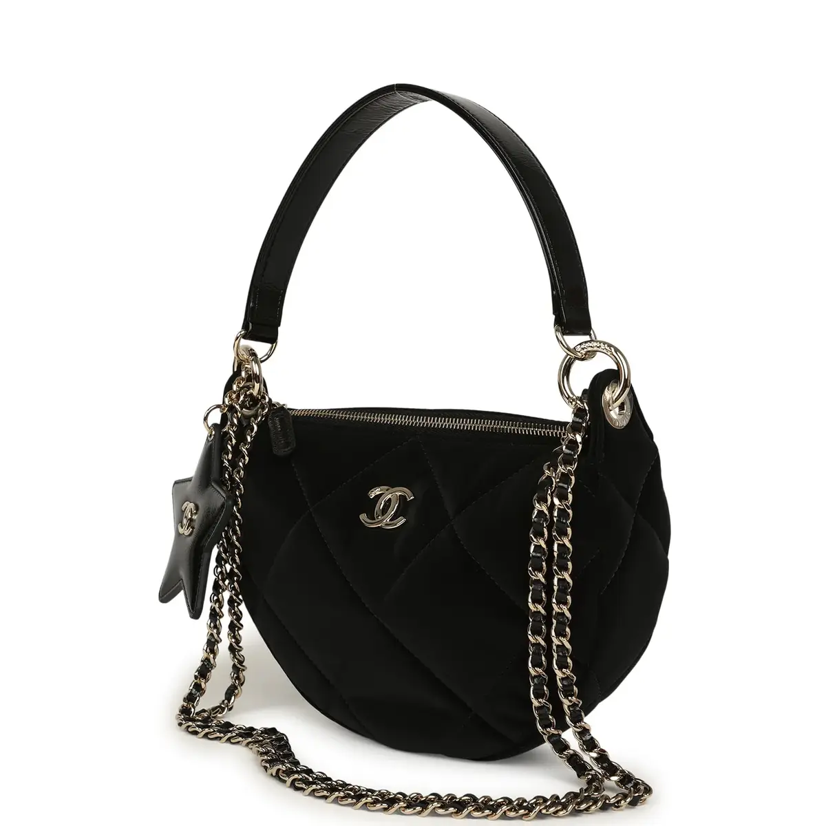 Chanel Chanel Coco Neige Clutch with Chain Black Velvet-Effect Nylon and Black Shiny Crumpled Calfskin Light Gold Hardware | Thumbnail 5