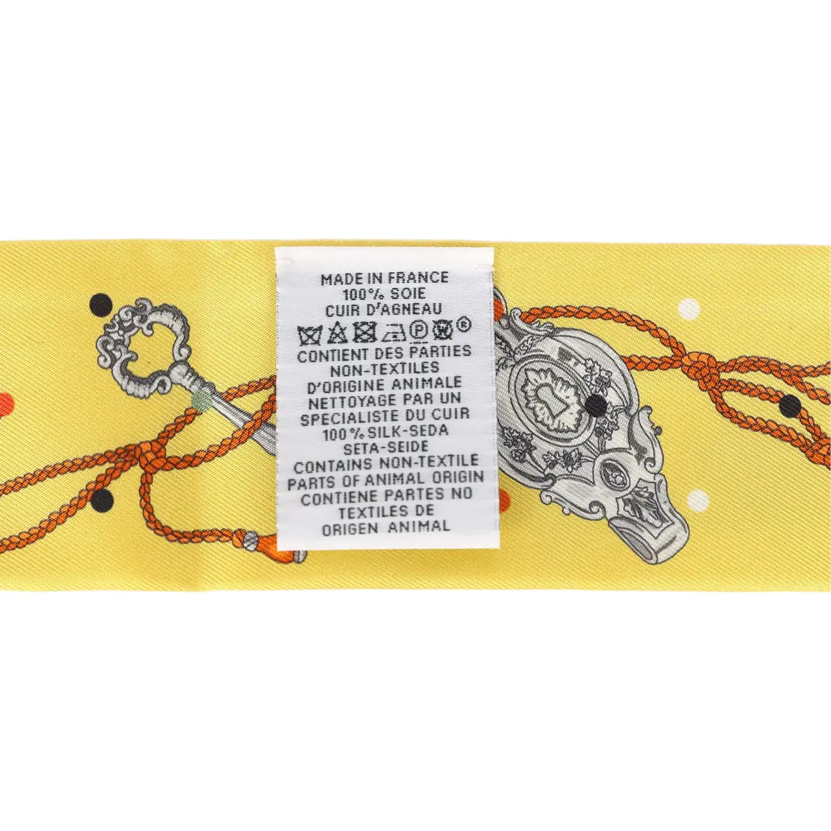 HERMÈS Hermes "Les Cles a Pois" Jaune, Argent and Orange Vif Fringe Silk | Thumbnail 4 HERMÈS Hermes "Les Cles a Pois" Jaune, Argent and Orange Vif Fringe Silk | Thumbnail 4