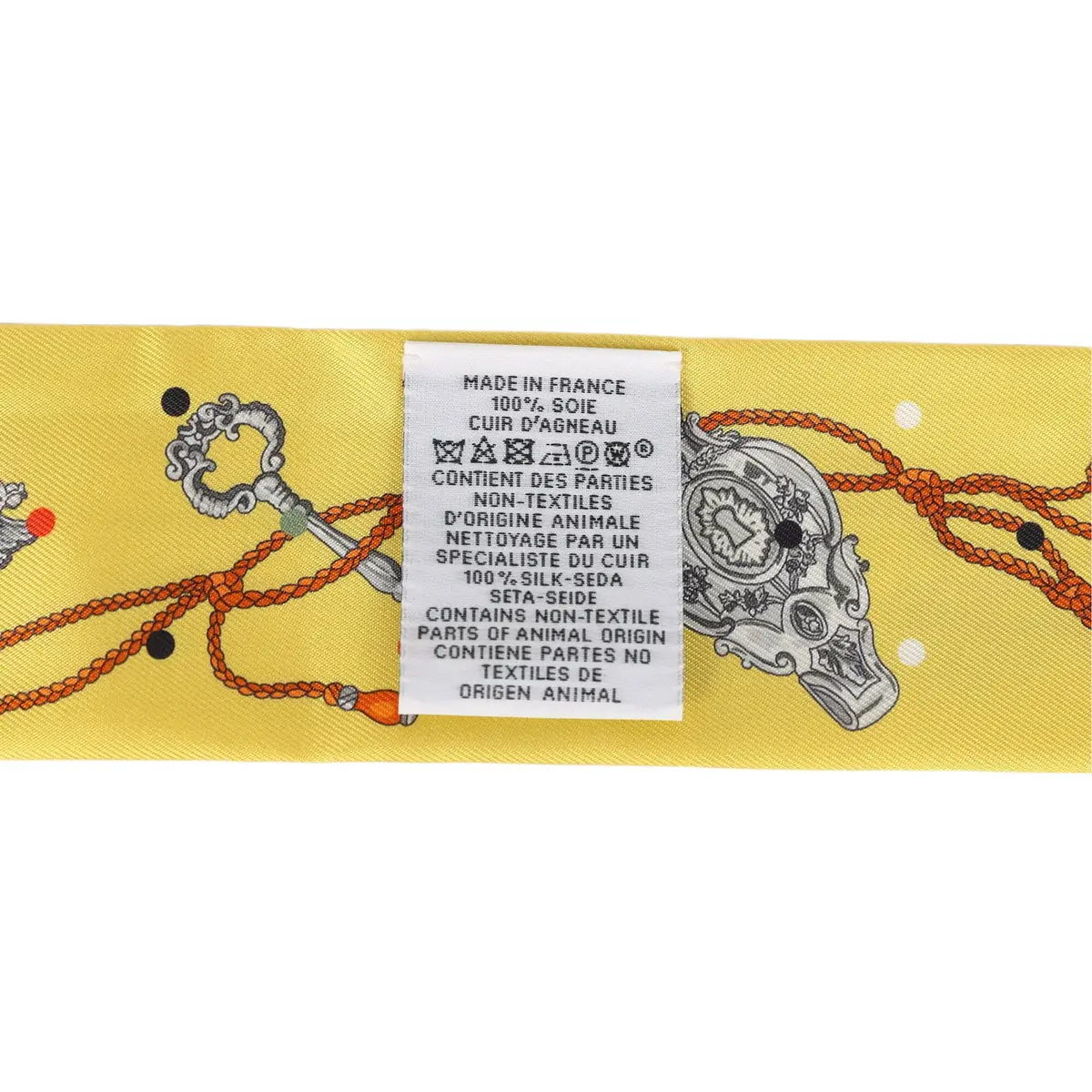 HERMÈS Hermes "Les Cles a Pois" Jaune, Argent and Orange Vif Fringe Silk | Thumbnail 4 HERMÈS Hermes "Les Cles a Pois" Jaune, Argent and Orange Vif Fringe Silk | Thumbnail 4