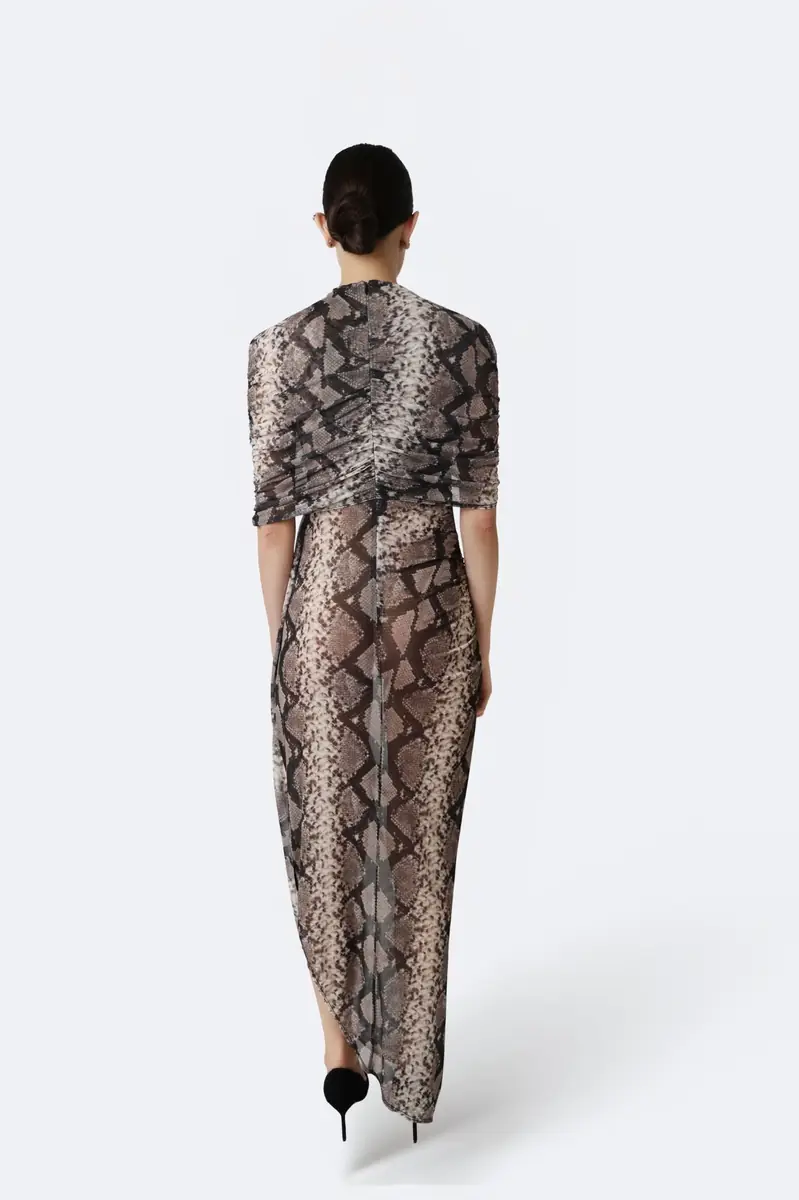 Lapointe Printed Mesh Double Shawl Draped Dress | Thumbnail 2