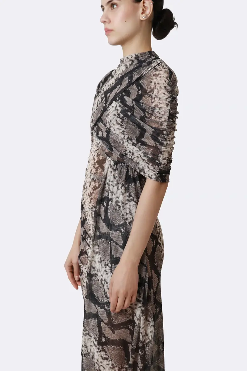 Lapointe Printed Mesh Double Shawl Draped Dress | Thumbnail 3