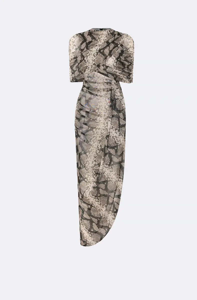 Lapointe Printed Mesh Double Shawl Draped Dress | Thumbnail 4