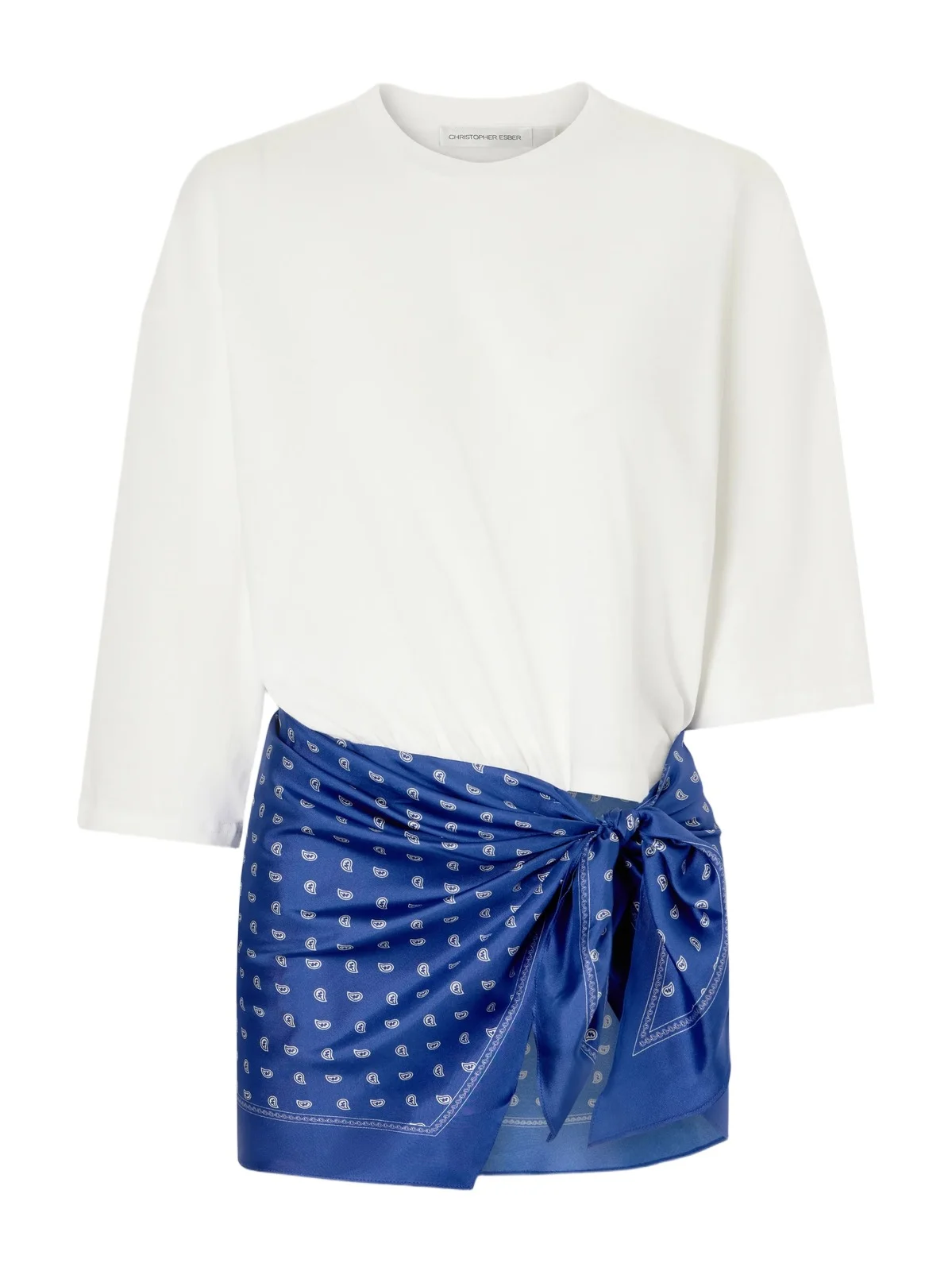 Christopher Esber Bandana Printed Cotton And Silk-blend T-shirt - Blue
