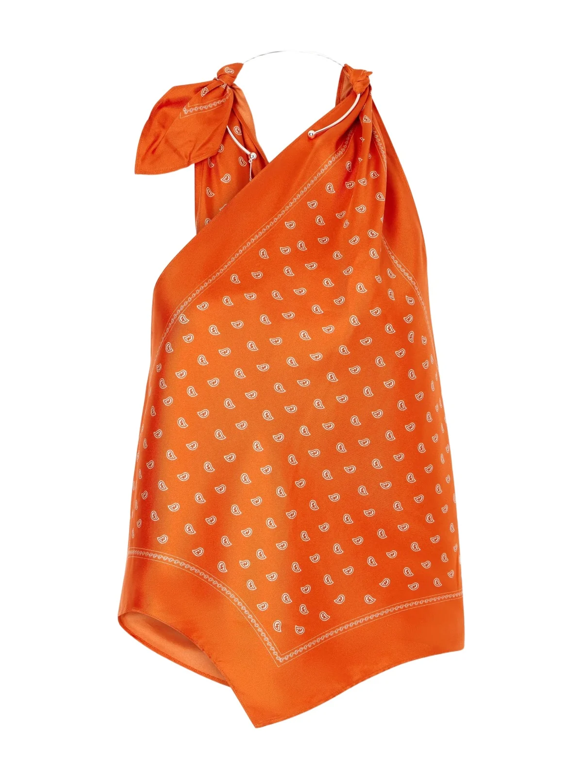 One-shoulder Embellished Bandana-print Silk Top