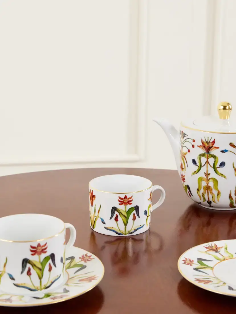 L'Objet Grand Tour Set Of Two Gold-plated Porcelain Teacups And Saucers | Thumbnail 2 L'Objet Grand Tour Set Of Two Gold-plated Porcelain Teacups And Saucers | Thumbnail 2
