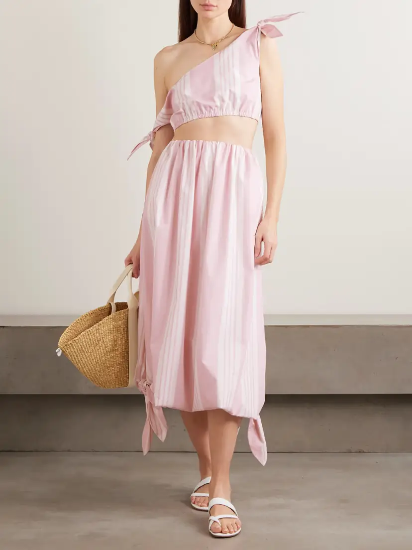 Posse Rose Tie-detailed Striped Cotton Midi Skirt | Thumbnail 2 Posse Rose Tie-detailed Striped Cotton Midi Skirt | Thumbnail 2