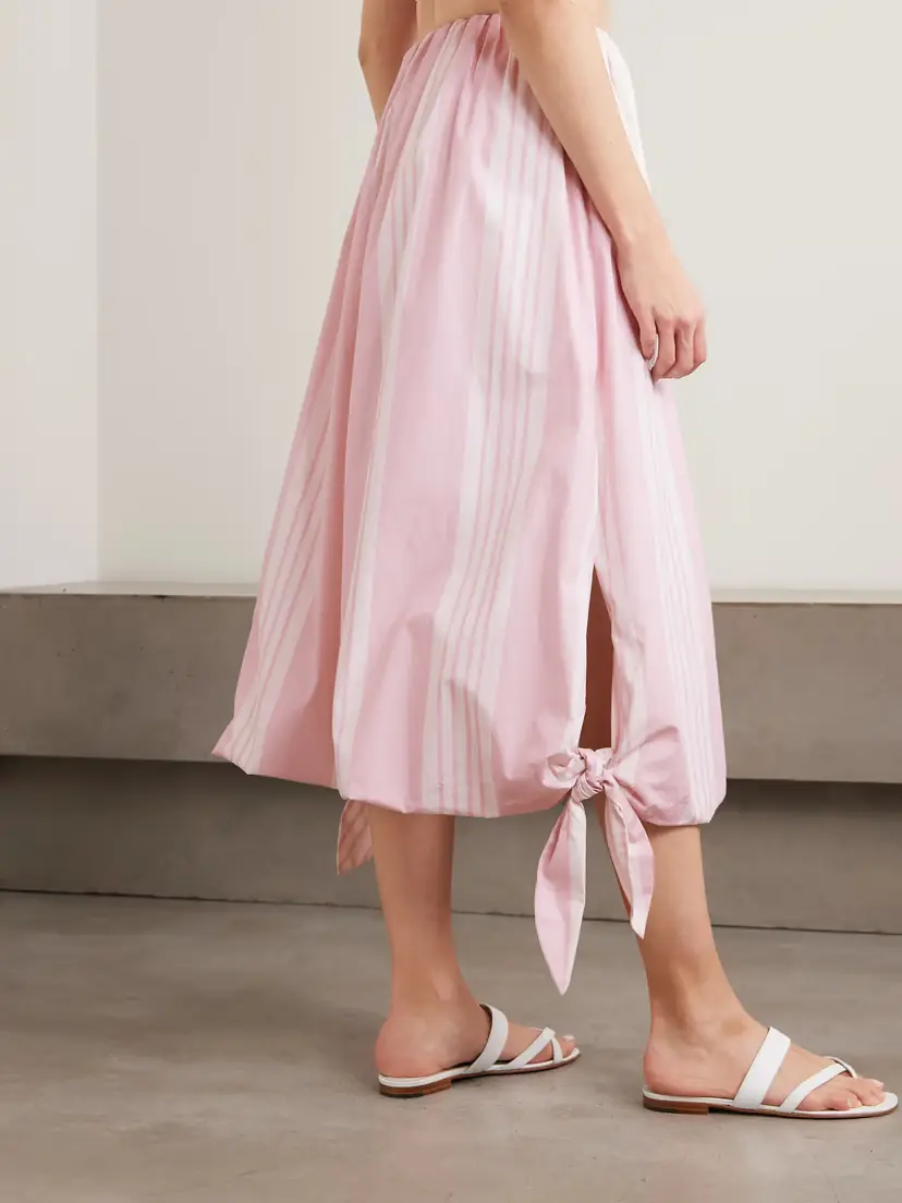 Posse Rose Tie-detailed Striped Cotton Midi Skirt | Thumbnail 3 Posse Rose Tie-detailed Striped Cotton Midi Skirt | Thumbnail 3