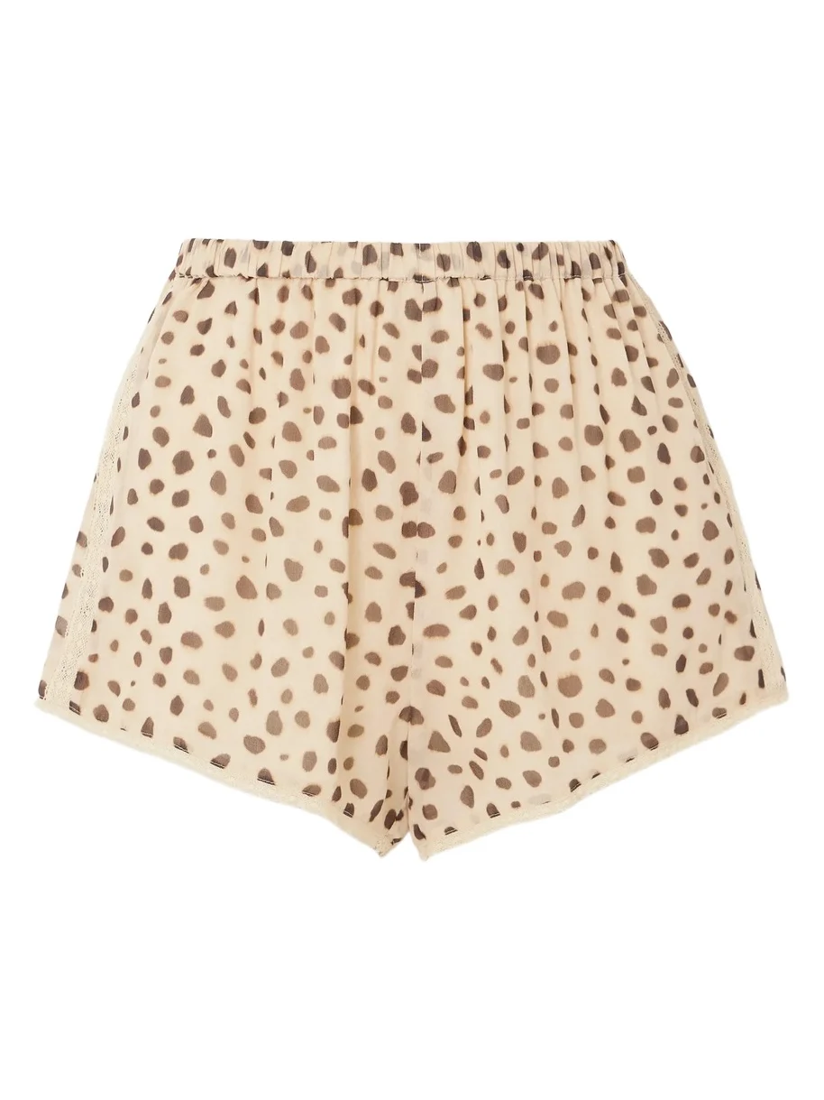 Posse Priscilla Lace-trimmed Cheetah-print Silk-georgette Shorts