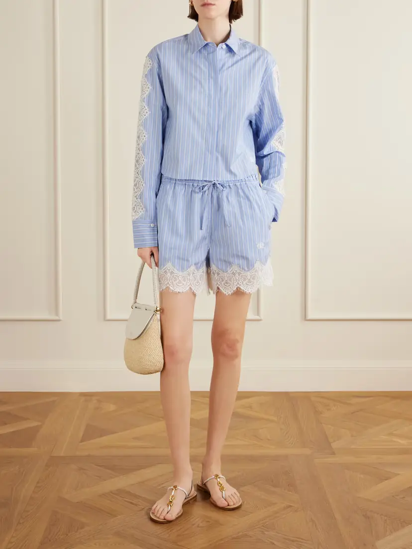 Simkhai Emmie Striped Lace Cotton Shorts | Thumbnail 2