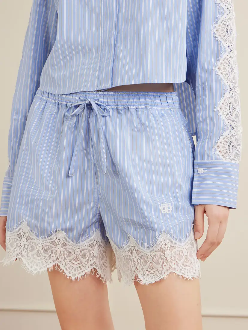 Simkhai Emmie Striped Lace Cotton Shorts | Thumbnail 4