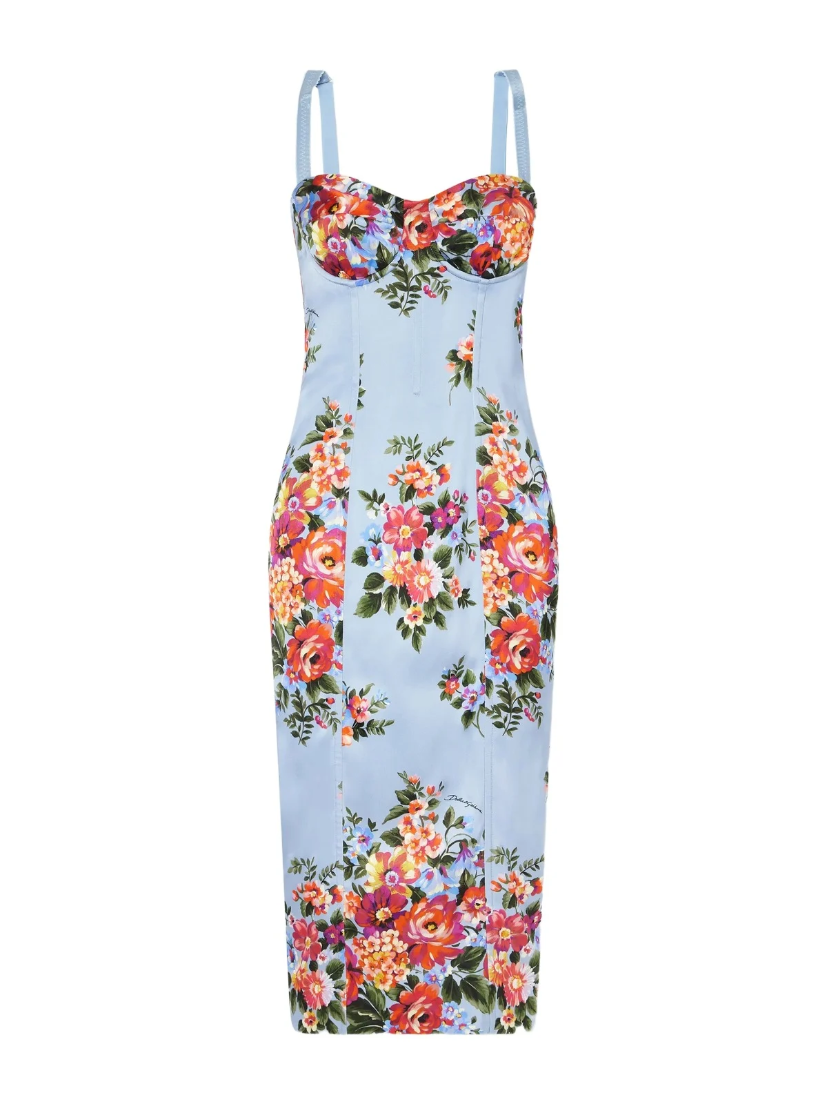 Floral-print Satin Bustier Midi Dress Floral-print Satin Bustier Midi Dress