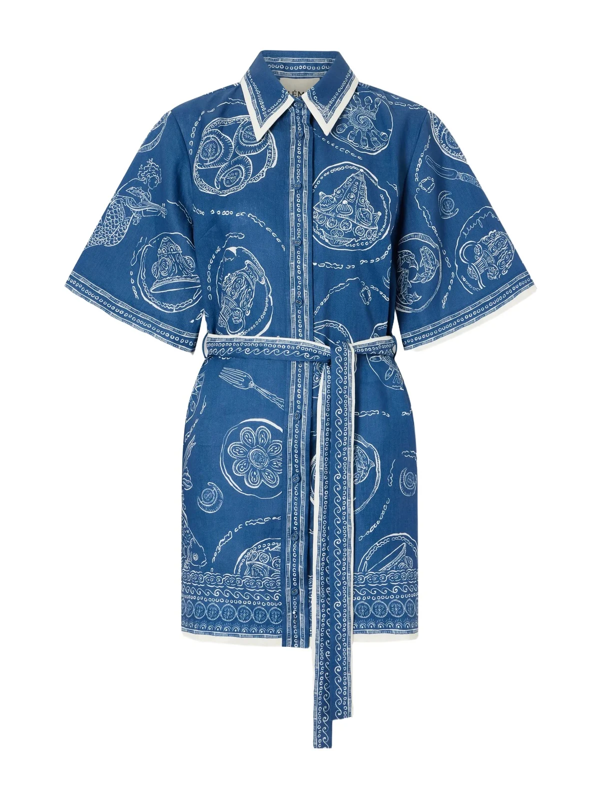 Lucky Belted Printed Linen Mini Dress Lucky Belted Printed Linen Mini Dress