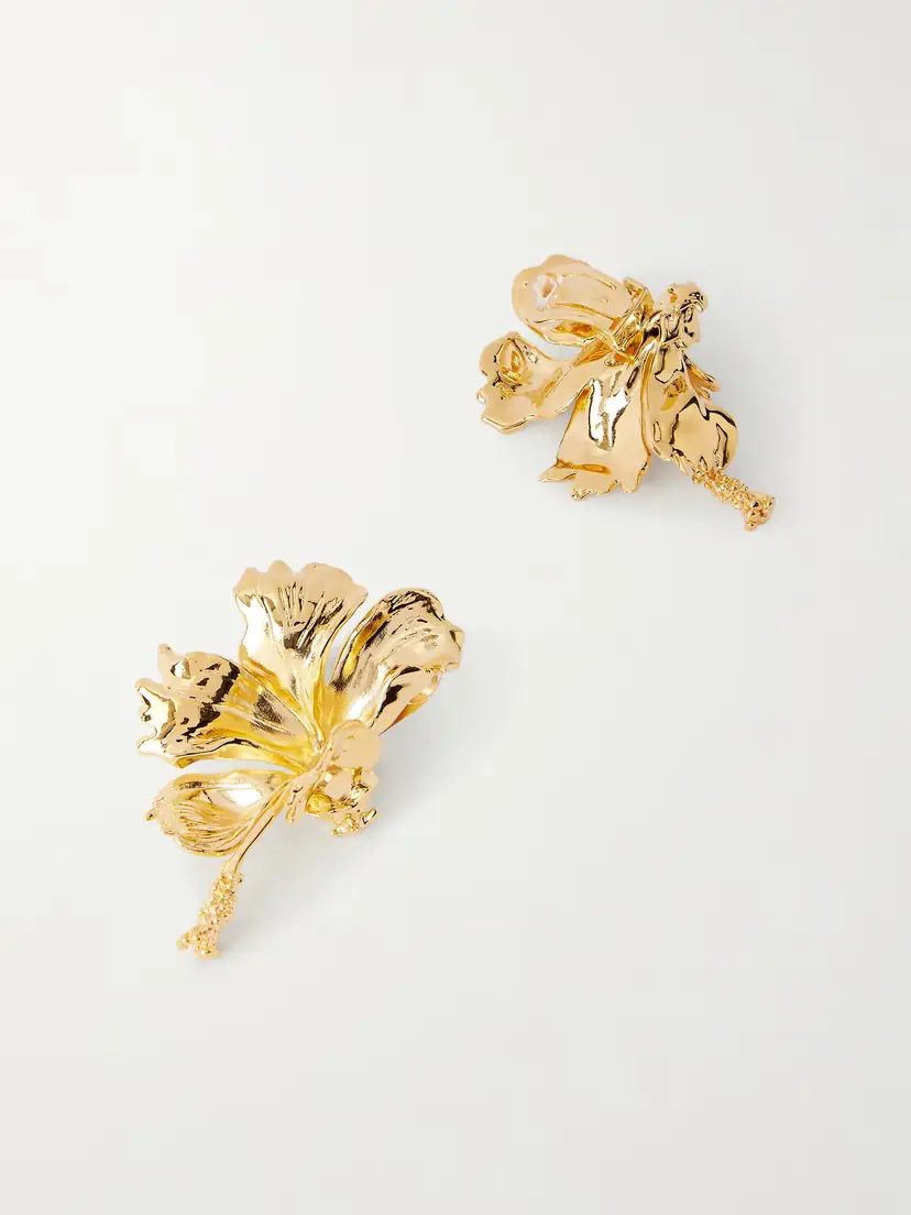 Oscar de la Renta Hibiscus Gold-tone Earrings | Thumbnail 3 Oscar de la Renta Hibiscus Gold-tone Earrings | Thumbnail 3