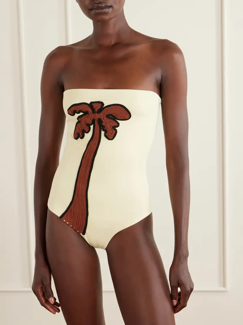 Johanna Ortiz Palm Appliquéd Strapless Swimsuit | Thumbnail 2