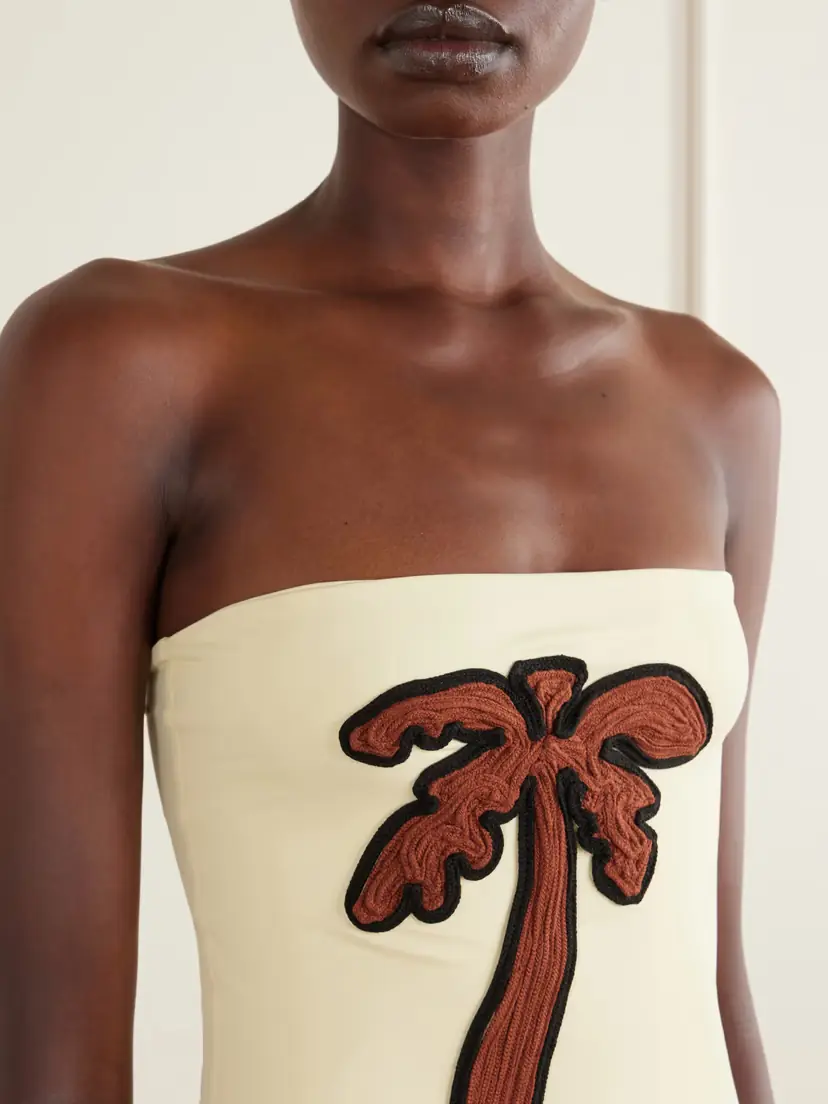 Johanna Ortiz Palm Appliquéd Strapless Swimsuit | Thumbnail 4
