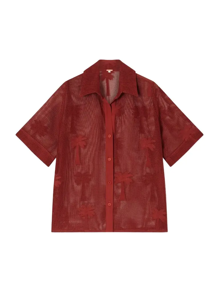 Johanna Ortiz Marsala Salty Cotton-blend Mesh Shirt